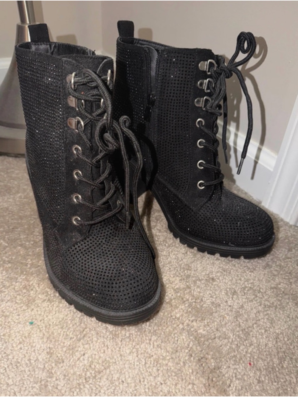Torrid Black Rhinestone Lace-Up Women's Ankle Booties Wide Width
